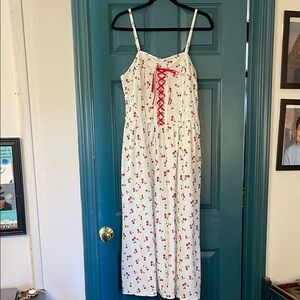 SHEIN White and Red Cherry Print Midi Dress